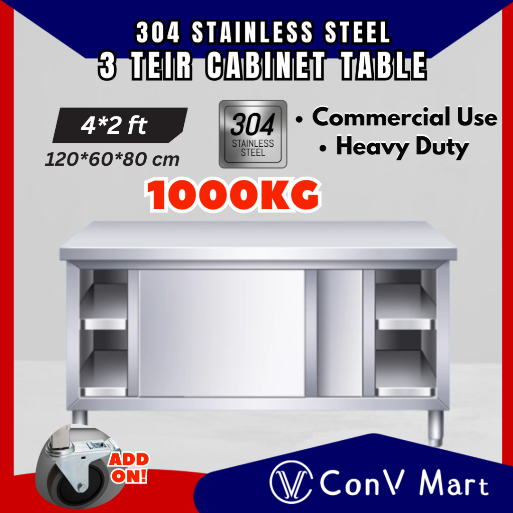 120*60cm (4*2FT) 304 Stainless Steel Cabinet Working Table Sliding Door ...