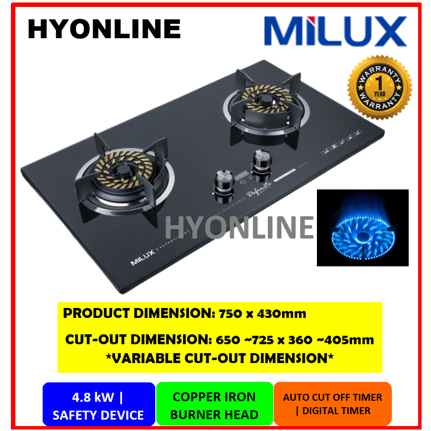 MGH-F255T - MILUX 4.8kW TEMPERED GLASS LPG BUILT-IN HOB | DAPUR GAS ...