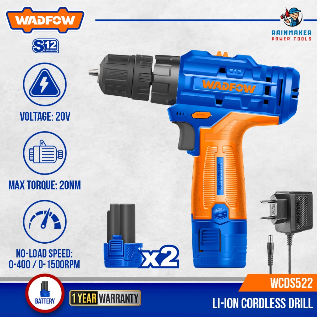 Wadfow Li Ion Cordless Drill Pcs Ah Battery Charger S V