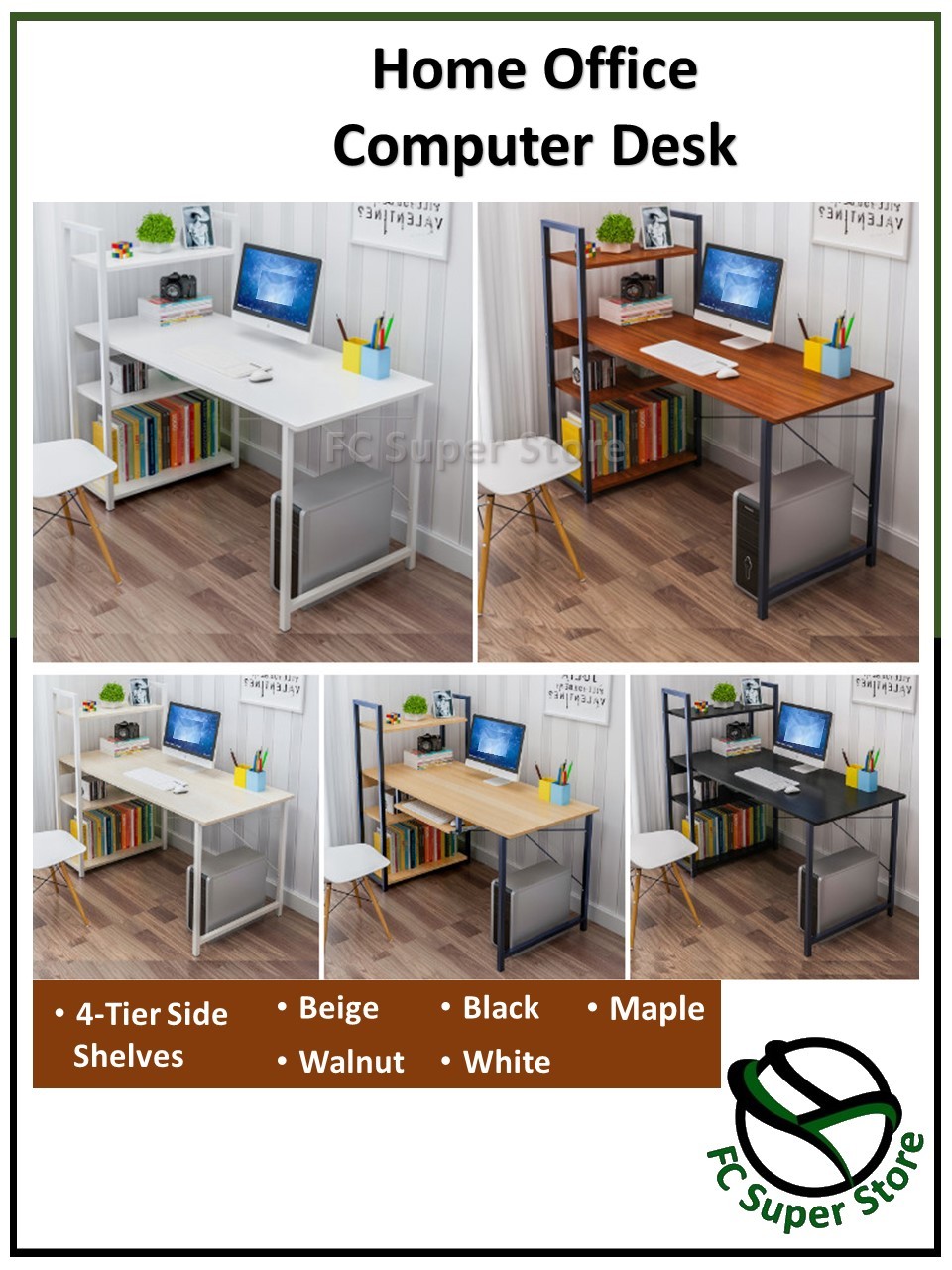 FCSS - Office Study Computer Table / Meja Komputer Rak Buku Tepi ...