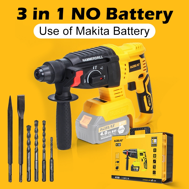 KEELAT 20V Cordless Heavy Rotary Impact Hammer Drill Electric Brushless ...