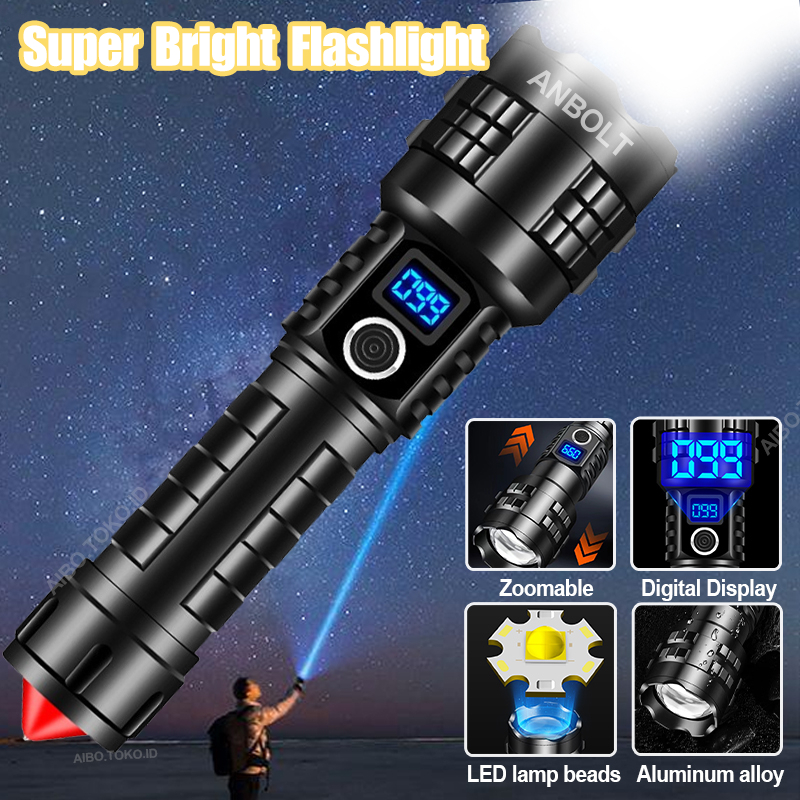 Powerful Flashlight 100000 Lumen Lampu Suluh Terang Jarak Jauh Torch ...