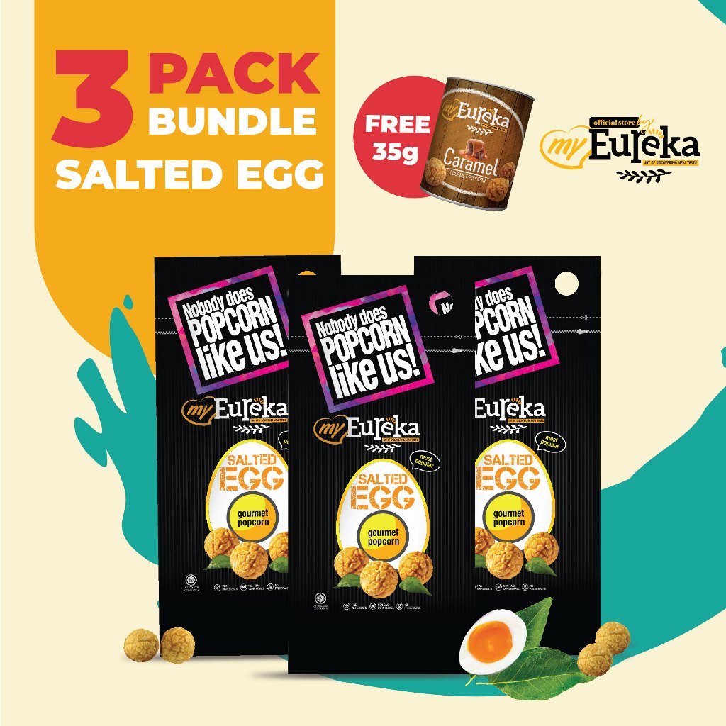 [3 Packs] Eureka Salted Egg Popcorn 140g Pack FREE 1x Caramel Baby Can ...