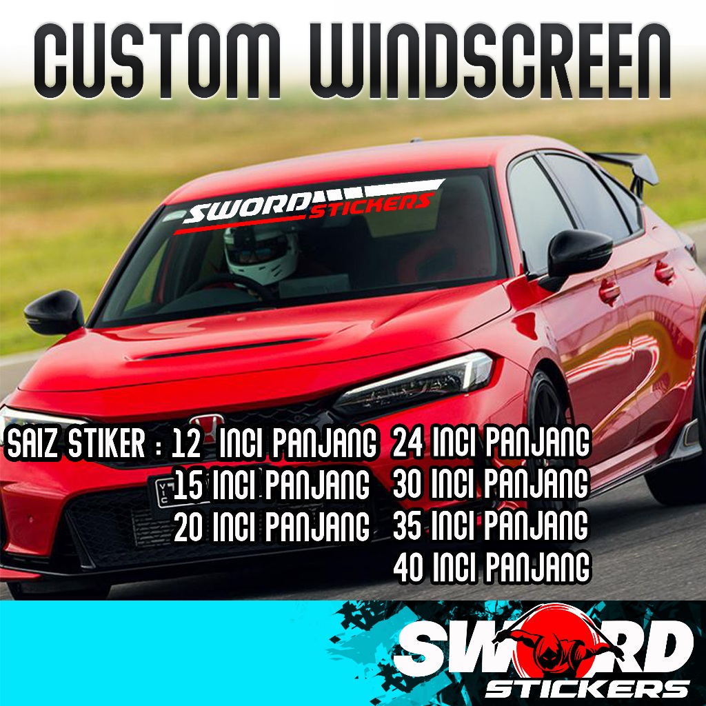 Stiker Nama Untuk Windshield Kereta 2 Windscreen Custom Sticker Vinyl