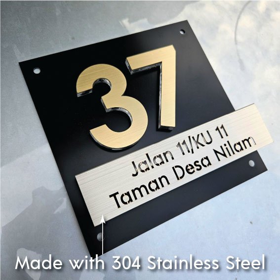 3D Modern Stainless Steel House Number Plate Address Sign Metal Tanda ...