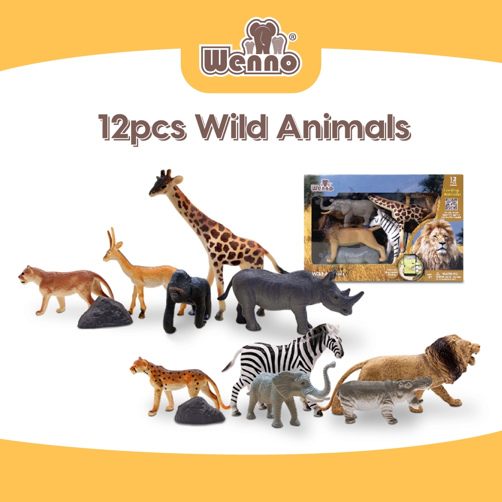 Wenno 12pcs Wild Animals in window box Educational Realistic Plastic ...