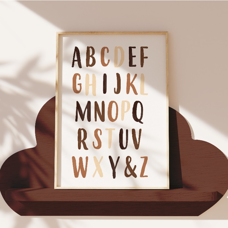 Learning Alphabet ABC Poster with frame in Brown theme (Nursery Series ...