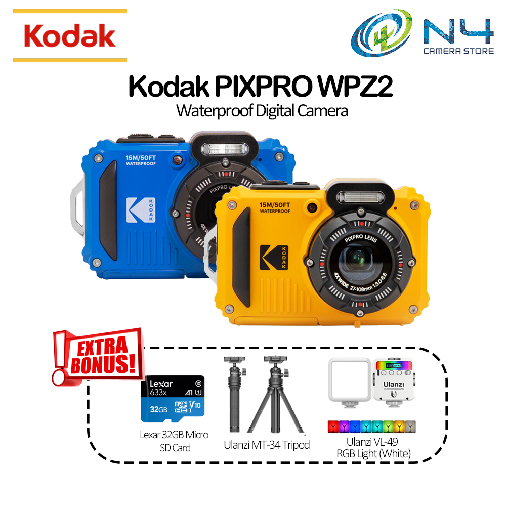 KODAK PIXPRO WPZ2 Rugged WaterproofWiFi Digital Camera 16MP 4X Optical Zoom 1080P Full HD Video