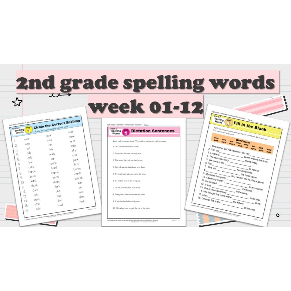[PRE246] 114 pages 2nd grade spelling words week 01-12 Worksheet PDF ...