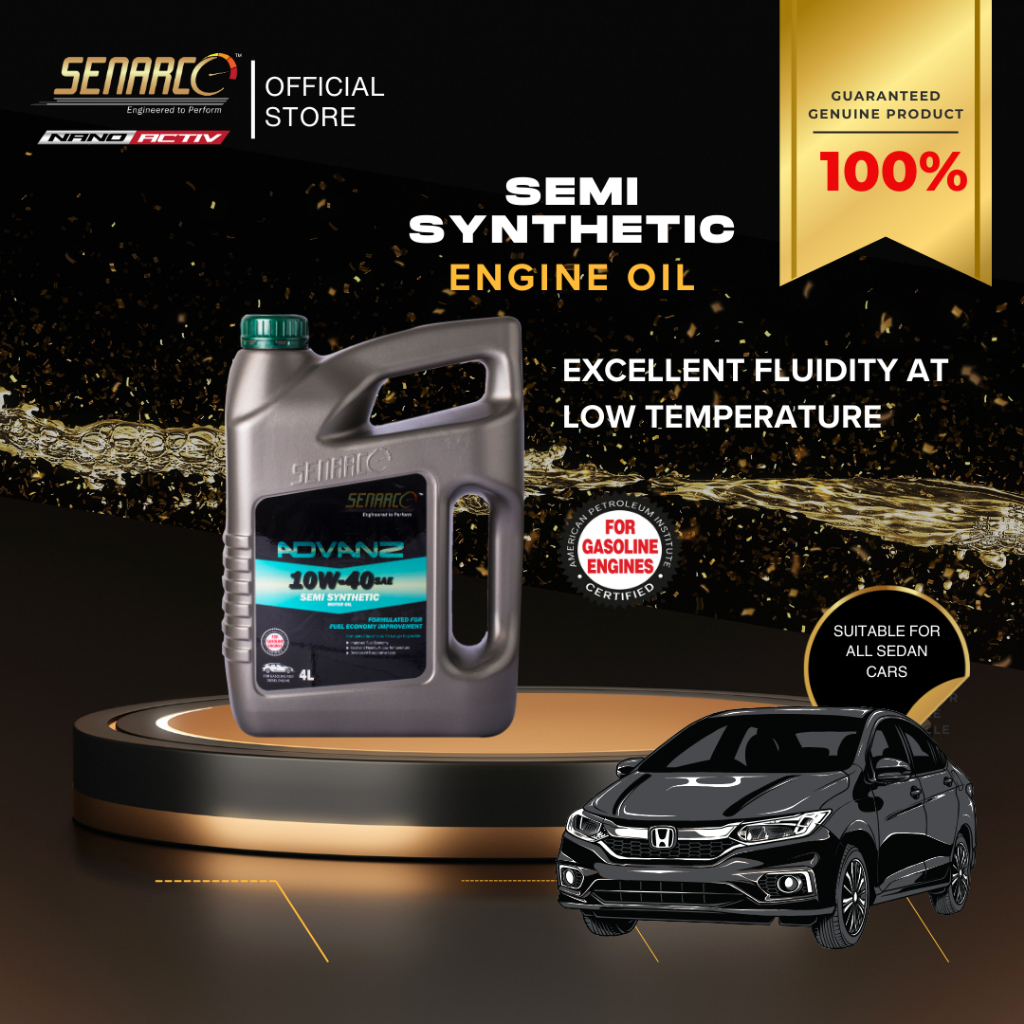 Senarco Advanz 10W40 Semi Synthetic Car Engine Oil Honda City Toyota Vios Perodua Myvi Shopee