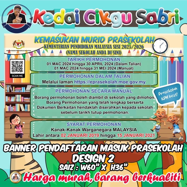 BANNER PENDAFTARAN MURID PRASEKOLAH KPM SESI 2025/2026 | Shopee Malaysia