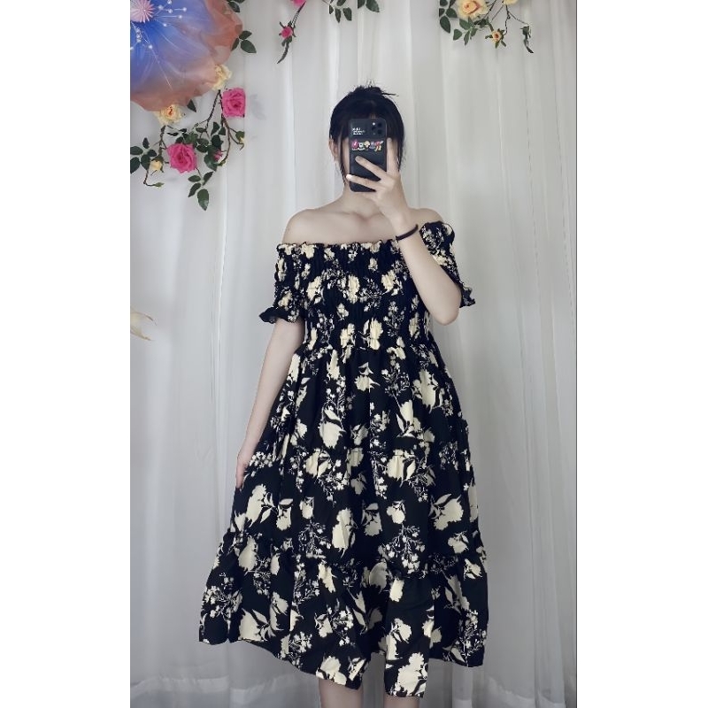 Ready stock dress mini off shoulder florals plus size fit till 85kg ...