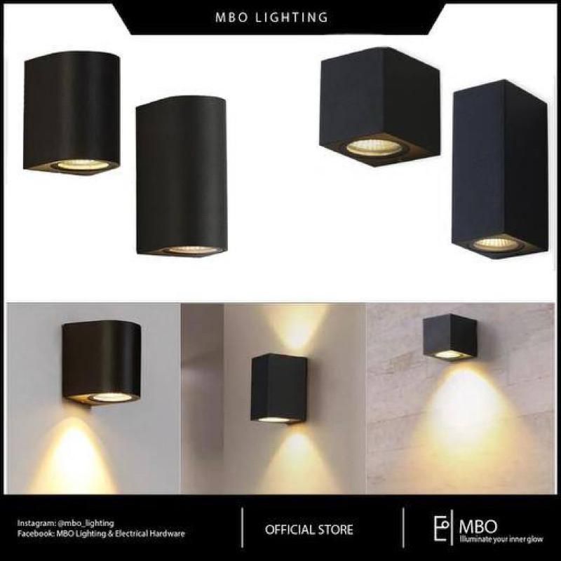 Outdoor Wall Light Gu10 Squared & Round Up and Down Wall Light | Shopee ...