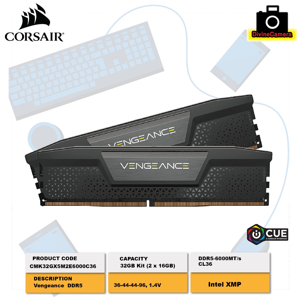 CORSAIR VENGEANCE DDR5 RAM 32GB 2x16GB 6000MHz CL36 Intel XMP ICUE 