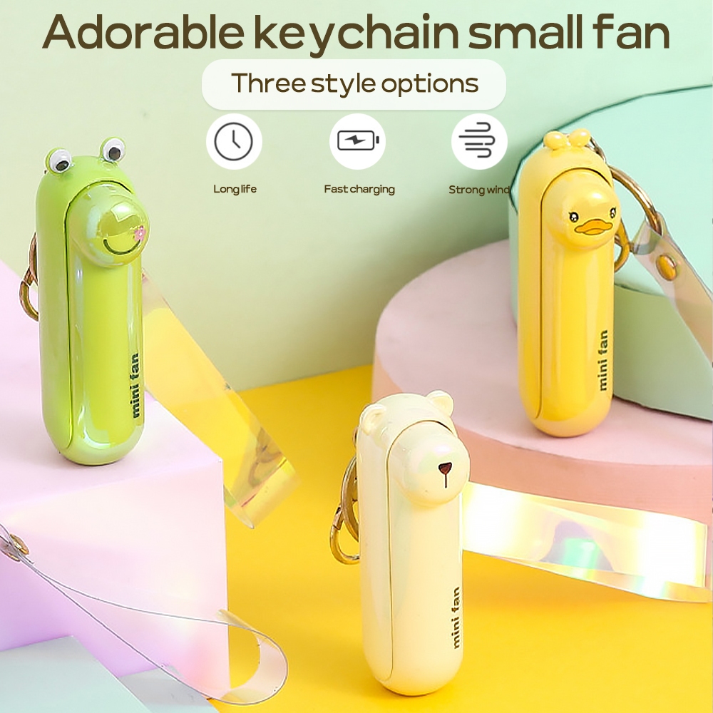 3 In 1 Fan Portable foldable Rechargeable Keychain LED Flashlight Cute ...