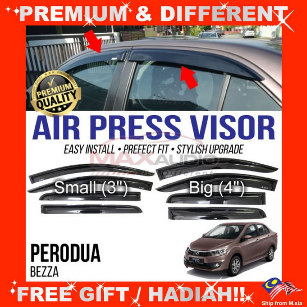 Car Door Visor PERODUA BEZZA Premium AIR PRESS Anti-UV Smoke Black ...