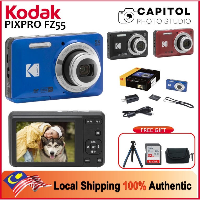 Kodak PIXPRO Friendly Zoom FZ55 Digital Camera - 16MP, 5x Optical Zoom, 2.7" Screen (Black)