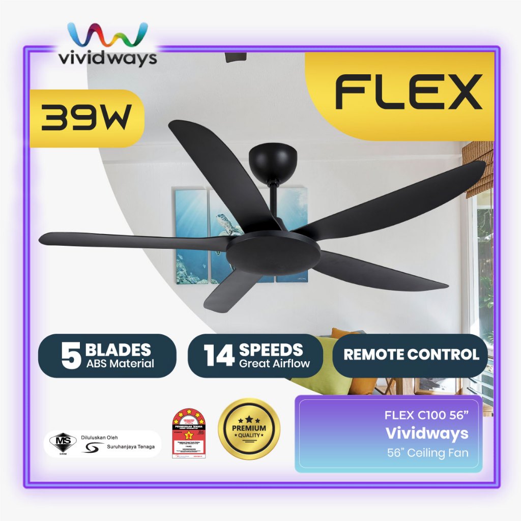 K2 VIVIDWAYS FLEX C100 56 INCH CEILING FAN VW5600DCF Kipas Siling