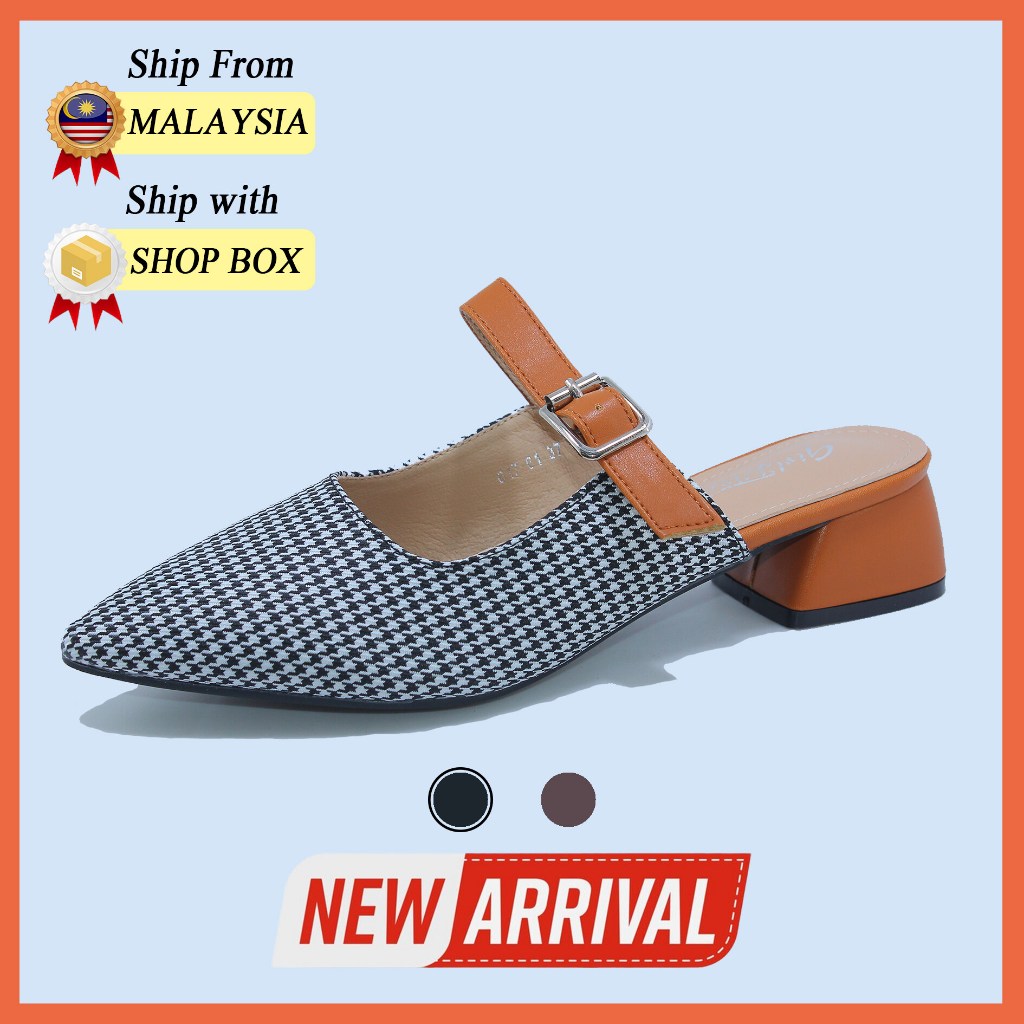 GF Shoe Women Pointed-toe Pattern Half Strap Ladies Elegant Chic Slip ...