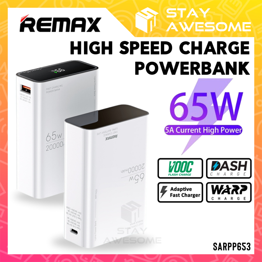 REMAX Fast VOOC 65W Laptop Charging Portable Powerbank 20000 mAh Type C ...