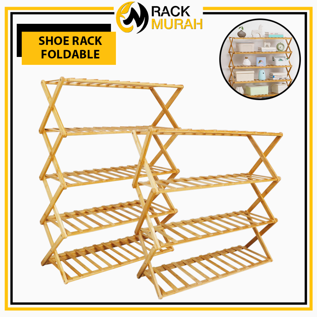 RAK KASUT BERTINGKAT WOODEN SHOE RACK FOLDABLA 4 / 5 TIERS PORTABLE ...