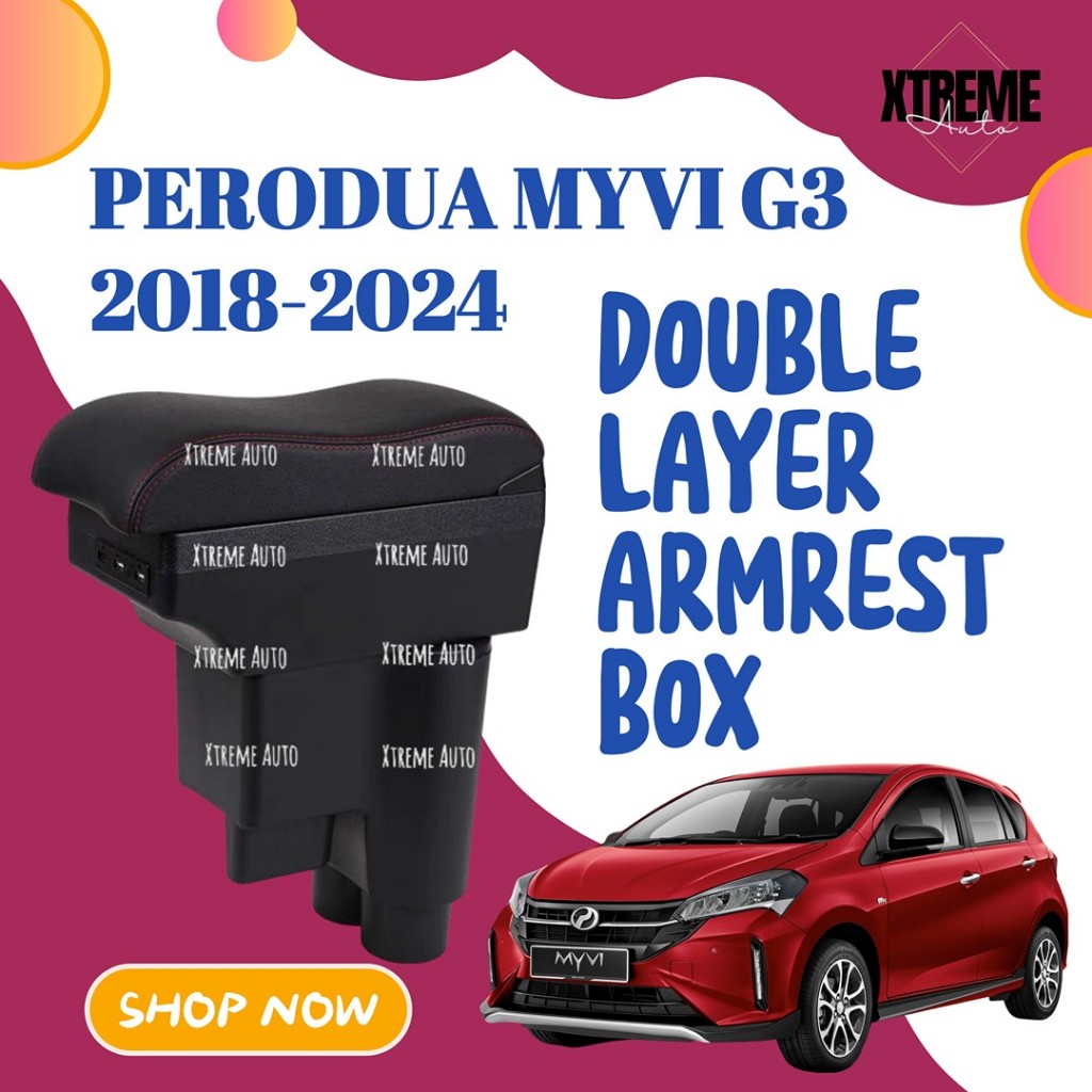 XTREME AUTO PERODUA MYVI GEN3 2018-2024 CAR DOUBLE LAYER ARMREST BOX ...