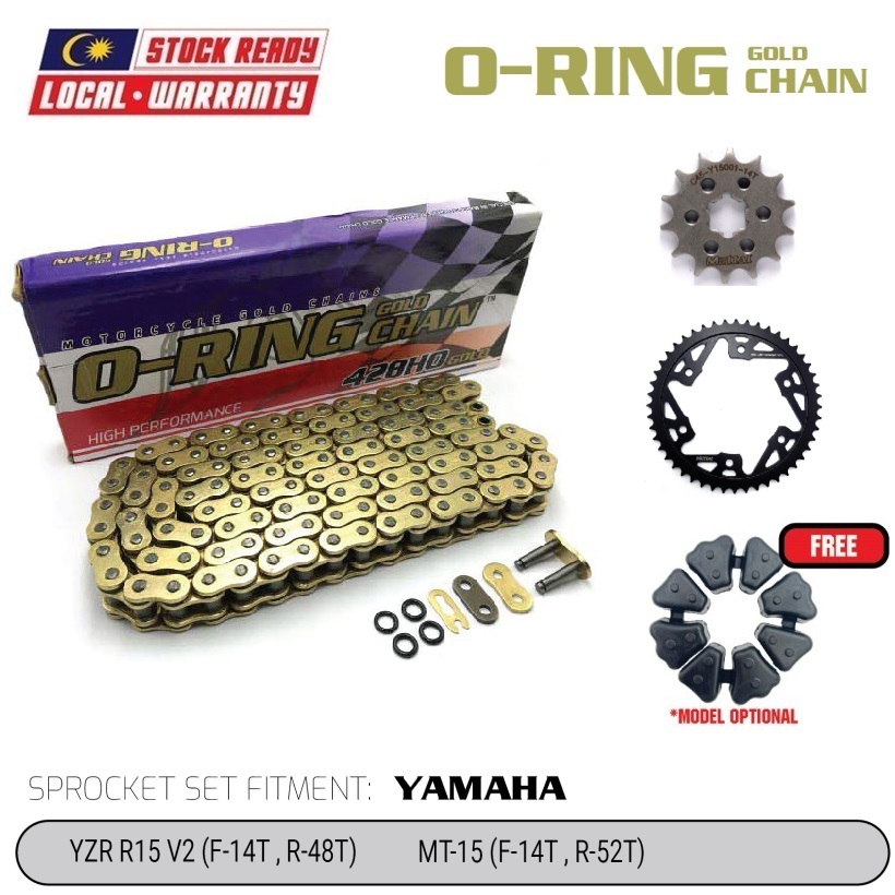 YAMAHA YZR-R15 V2 / MT-15 Full Set O-RING Gold Chain 428 Sprocket Kit ...