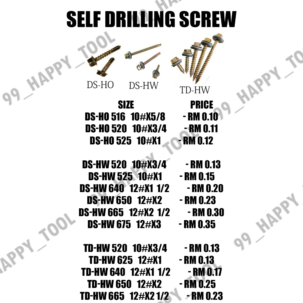 Hex Self Drilling Screw Skru Atap Skru Ikat Bumbung With Washer Awning