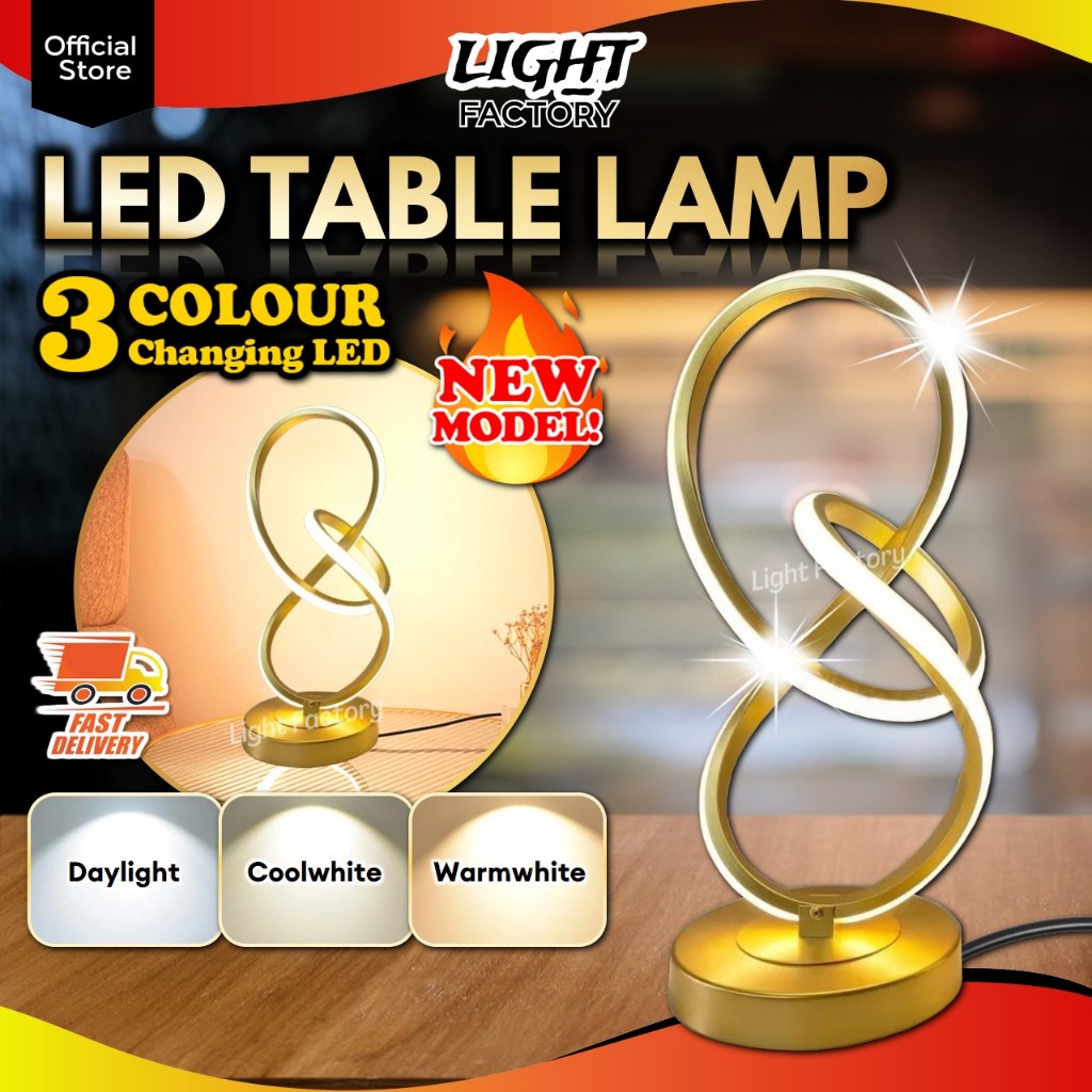 🔥NEW🔥Nordic Spiral Gold Table Lamp 3 Colour Changing LED 15W Modern ...