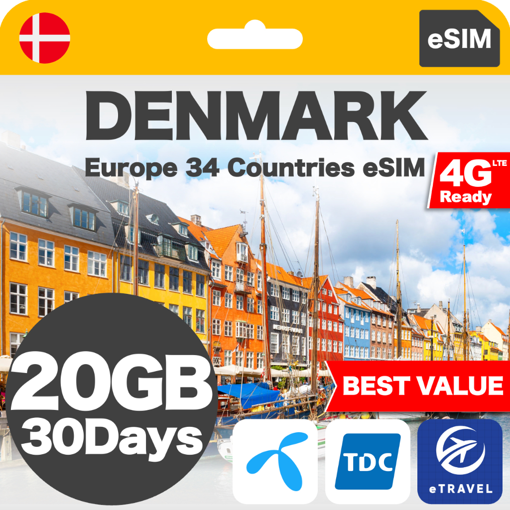 eSIM Denmark & Europe 34 Countries Unlimited Data 丹麦&欧洲34国流量eSIM ...