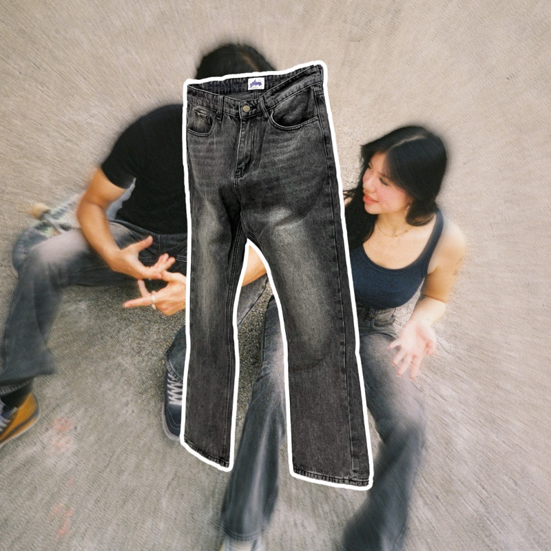 RYW. Skater Flare Jeans (Washed Black) | Shopee Malaysia