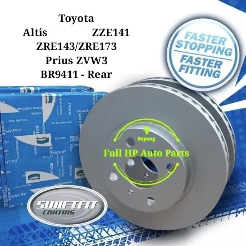 Original Bendix Swiftfit BR9411 Rear Disc Rotor - Toyota Altis ZZE141 ...