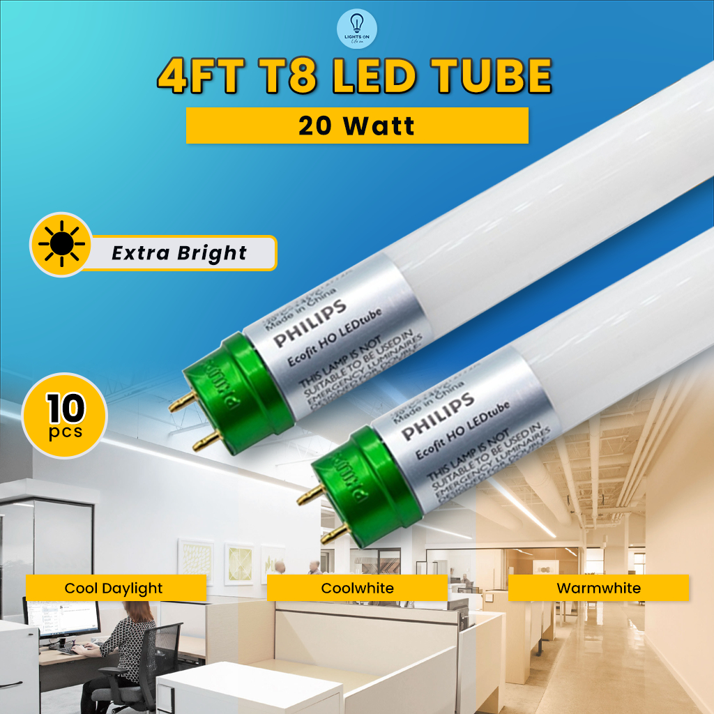 [𝟏𝟎𝐏𝐂𝐒] Philips 4ft 20w Ecofit SUPERBRIGHT T8 Glass Led Tube Light Led ...