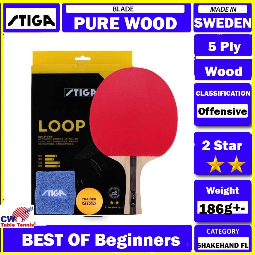 STIGA LOOP 2 STAR READY MADE Table Tennis Bat Ping Pong Racket Paddle ...