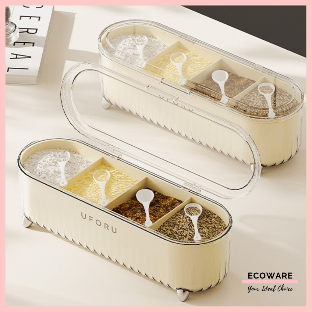 ECOWARE 4 in 1 Seasoning Jar Storage Box /4 Grid Salt Compartment ...