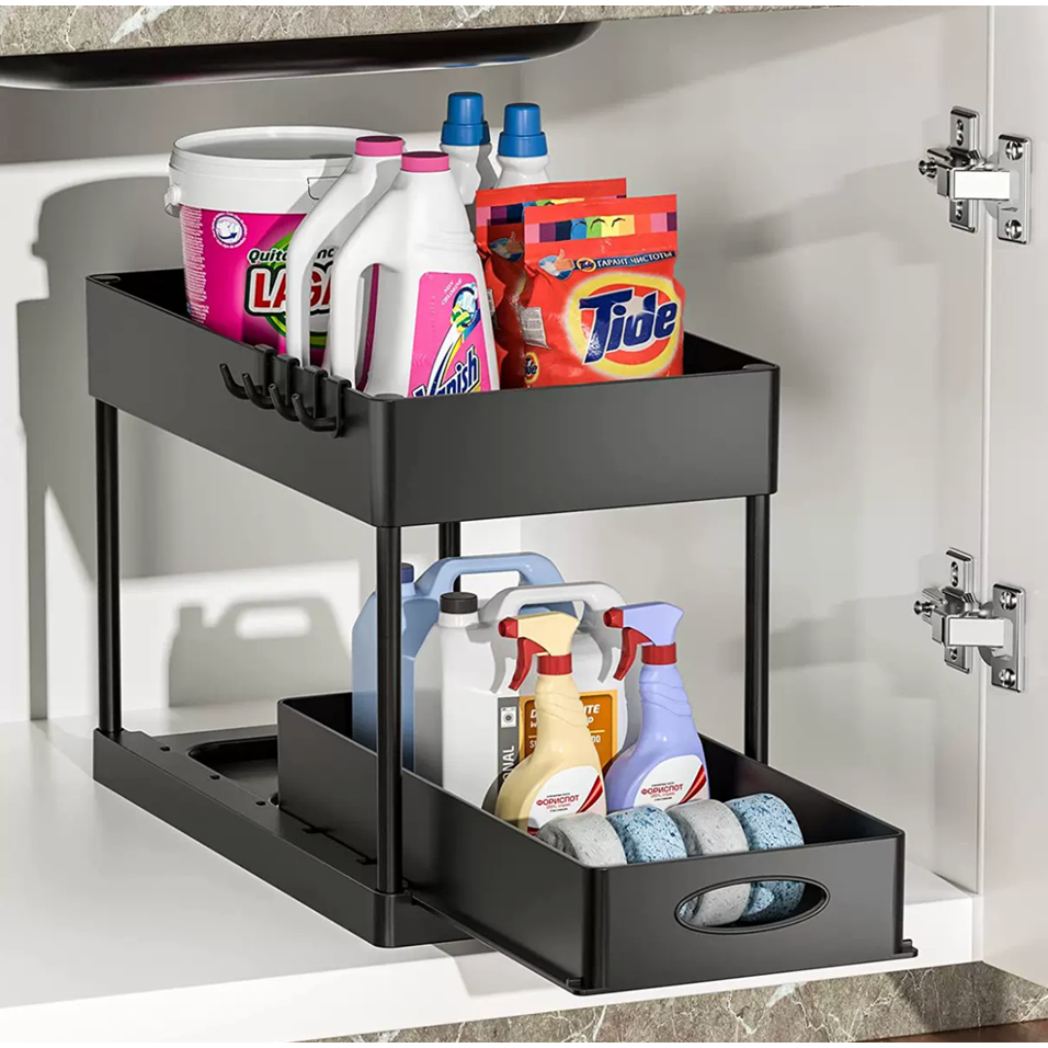 Double Layer Sliding Cabinet Drawer Organizer Storage Racks Under Sink ...