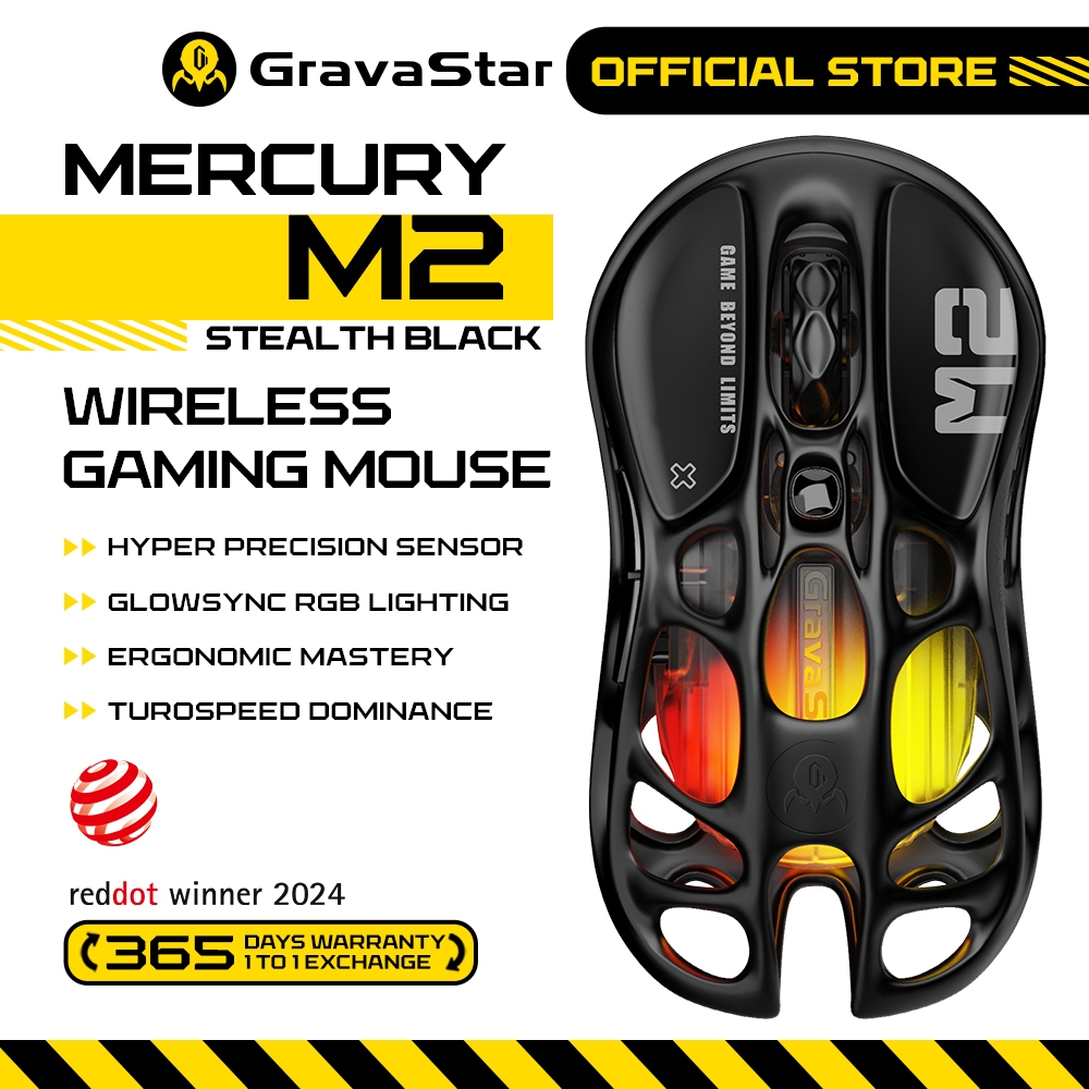 GravaStar Mercury M2 Stealth Black Wireless Gaming Mouse MICE 5 Light