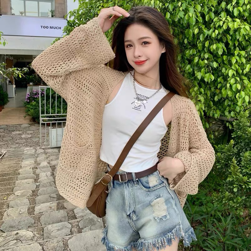 Women cardigan summer seaside knit wear korean loose cardigan | Shopee ...