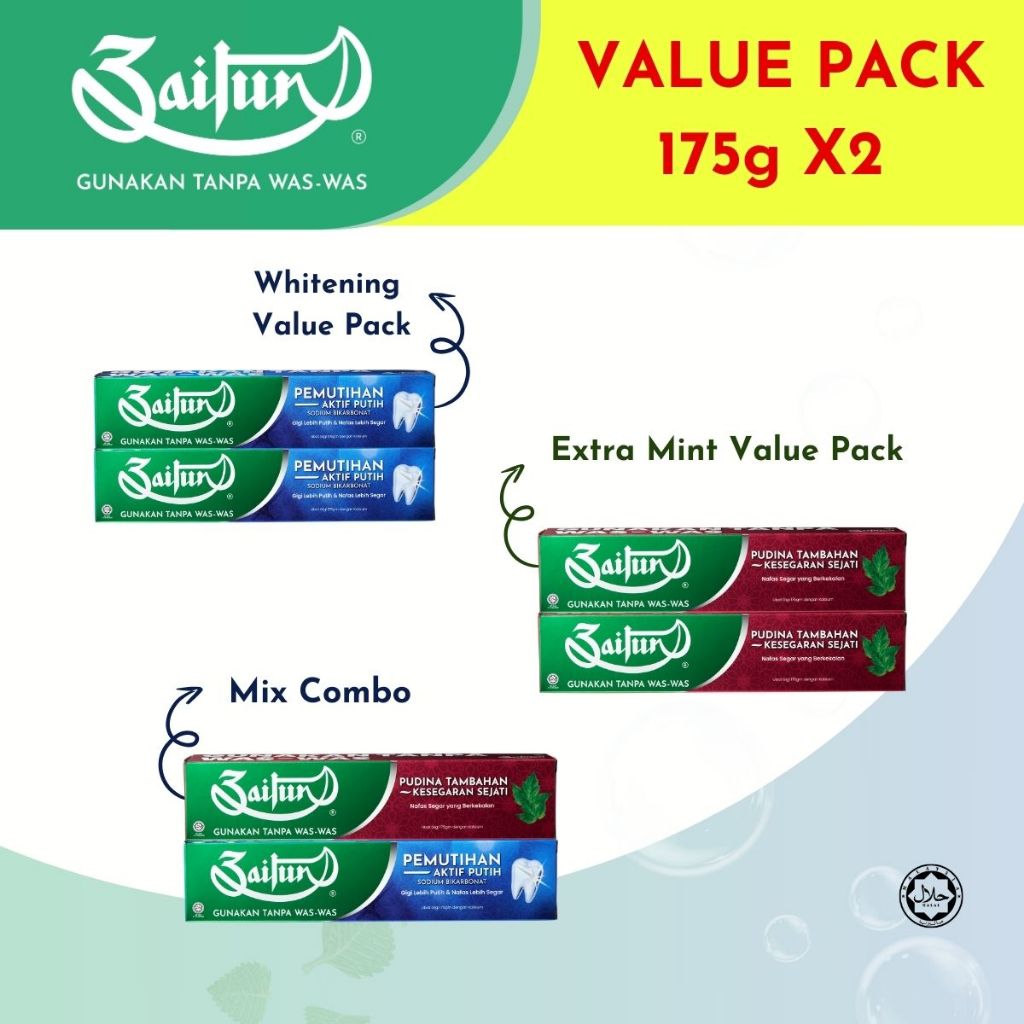 ZAITUN Value Pack Extra Mint or Whitening Value Pack Toothpaste 175g X2