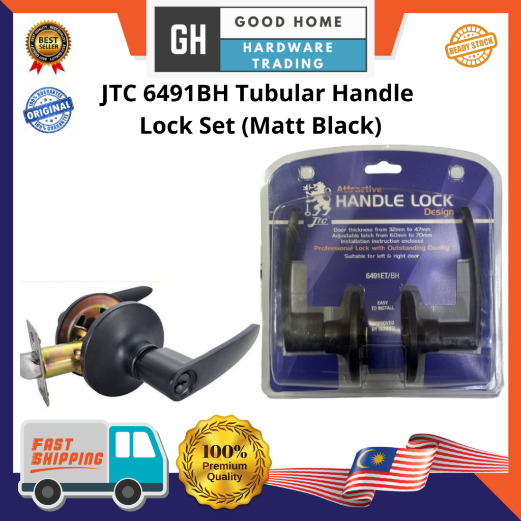 JTC 6491 Tubular Handle Lock Set (BH Matt Black , SN Stainless Steel ...