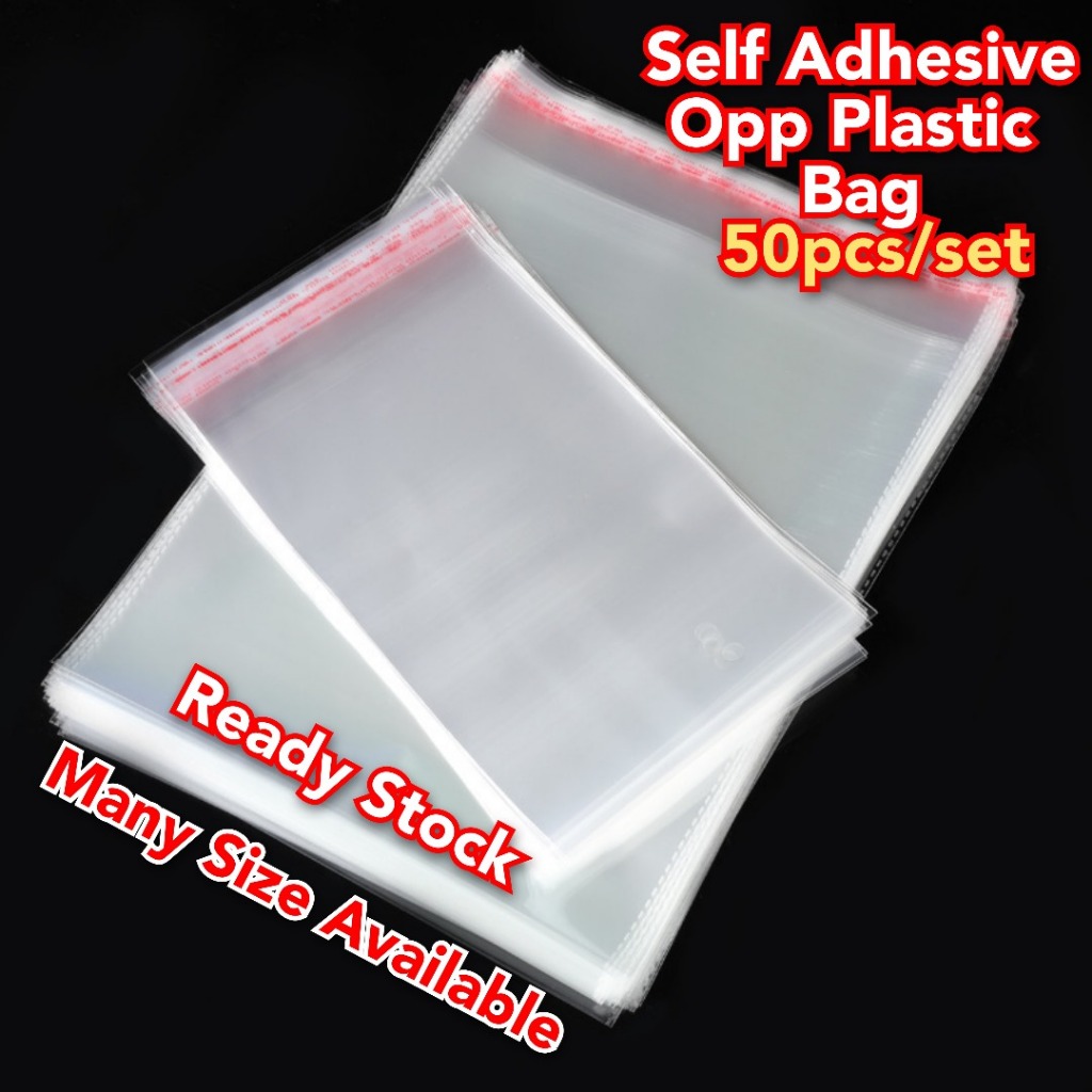 Self Adhesive Opp Plastic Bag (Ready Stock) 50pcs Transparent Packaging ...