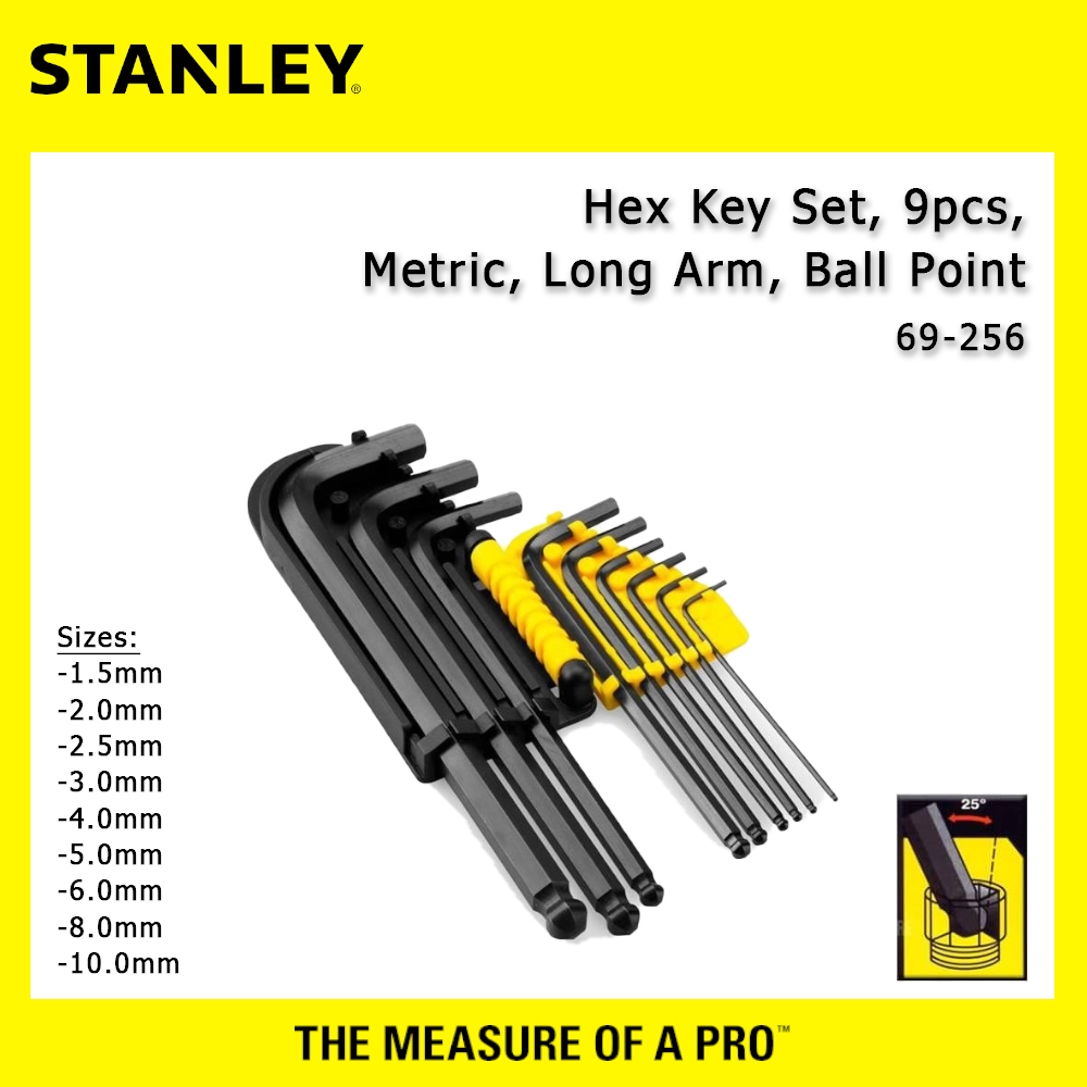 【GENUINE】STANLEY Allen Key 9pcs mm L/arm Ball Tips Hex-Key Set 69-256 ...