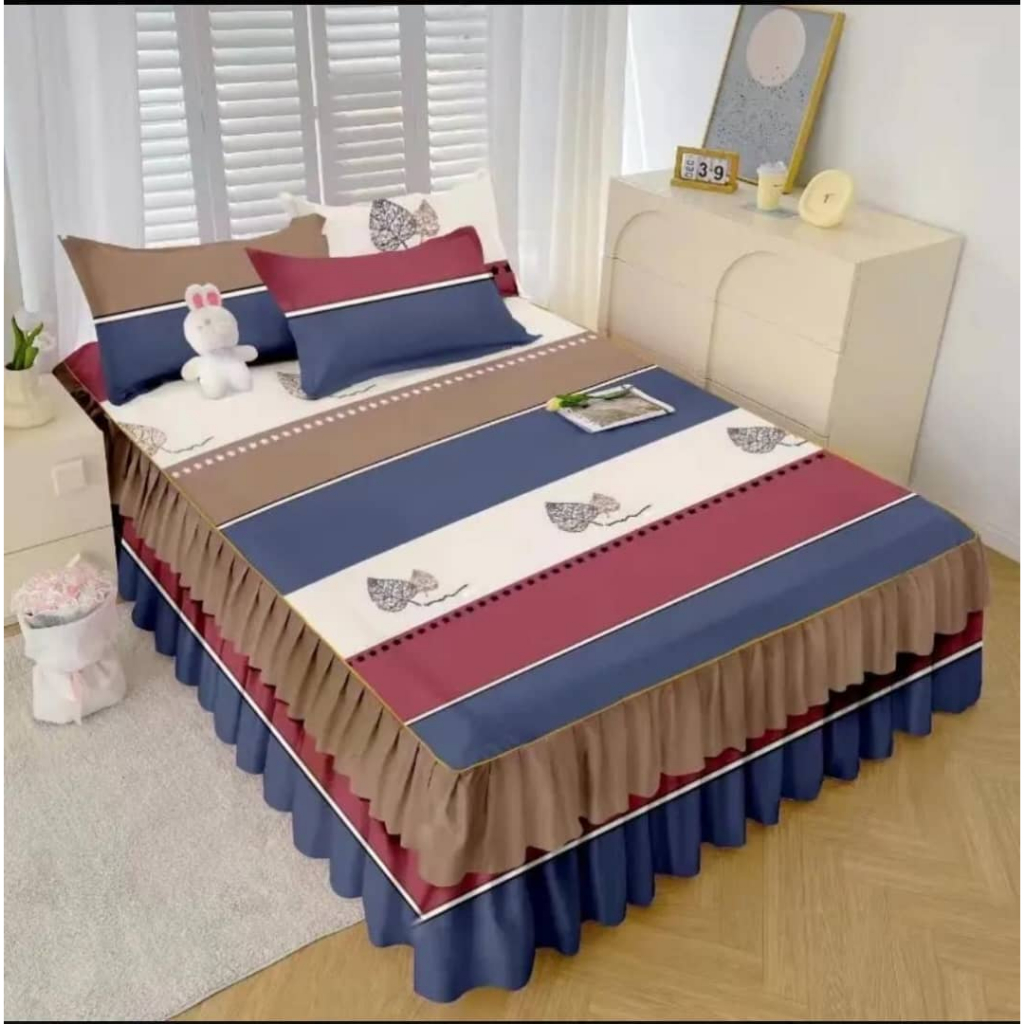 PREMIUM CADAR ROPOL (3IN1) SET QUEEN & KING BEDSHEET BEDSKIRT HIGH ...