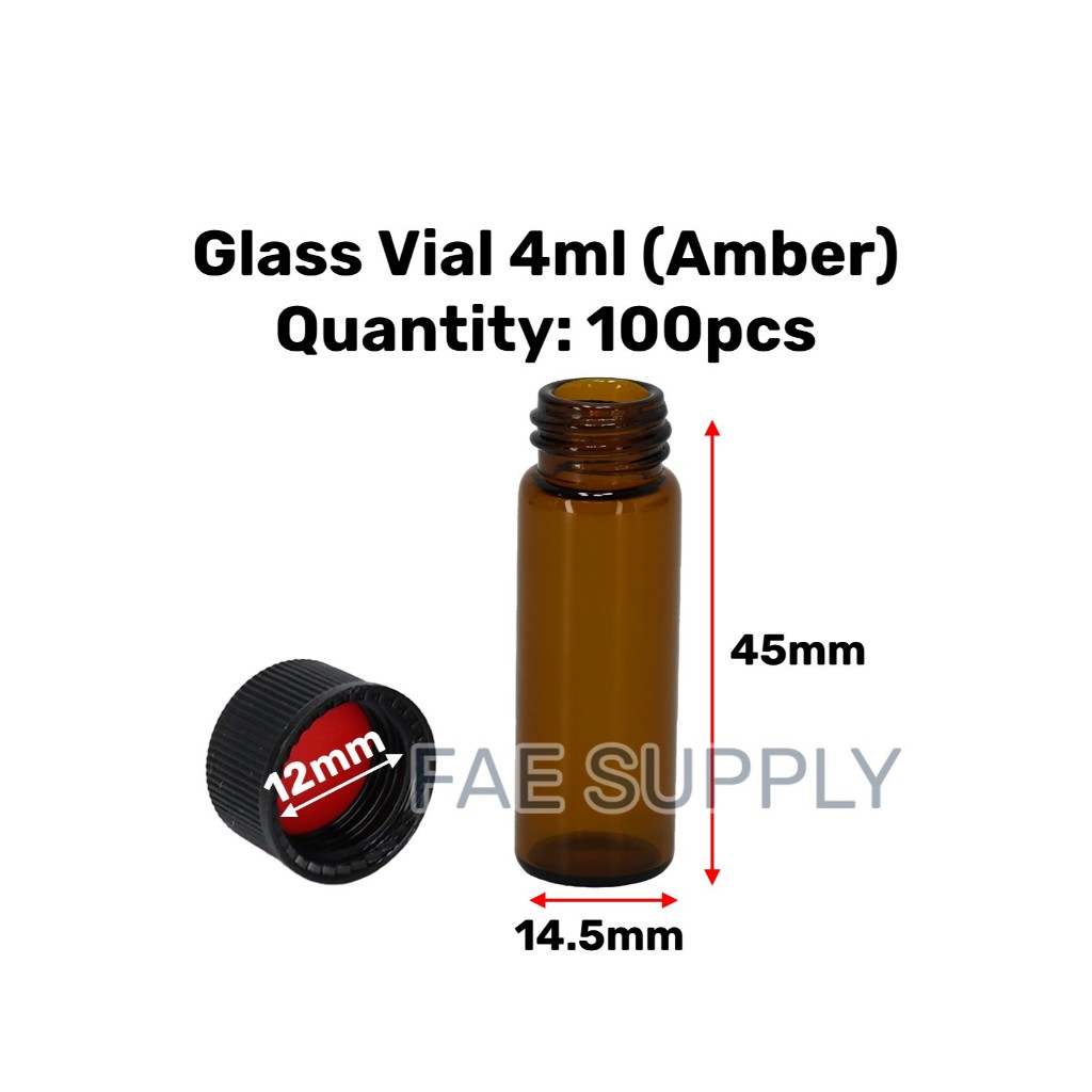 Glass Vial 1.5/2mL 4mL clear amber with cap for lab use HPLC GC Sampel ...