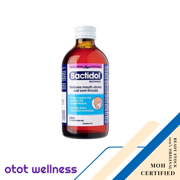 BACTIDOL MOUTHWASH 100% ORIGINAL 250ml Relieves Mouth Ulcers And Sore ...