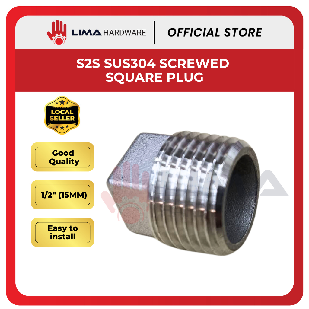 S2S SUS304 SCREWED SQUARE PLUG - 1/2