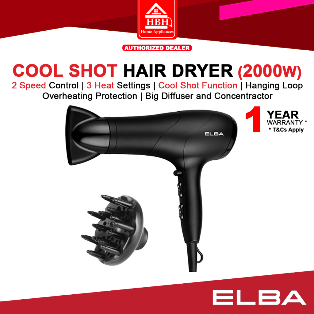 Elba EHDG2037(BK) 2000W 2 Speed 3 Heat Setting Straight Handle Cool