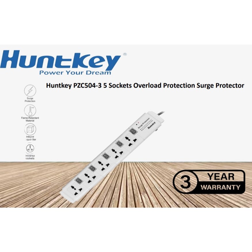 Huntkey PZC504-3 5 Sockets Overload Protection Surge Protector | Shopee ...