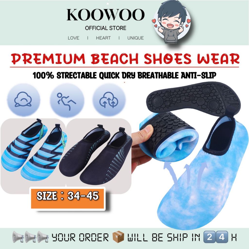 🔥🇲🇾 KOOWOO 🇲🇾🔥Premium Beach Shoe Anti-slip Breathable Comfortable Tight ...
