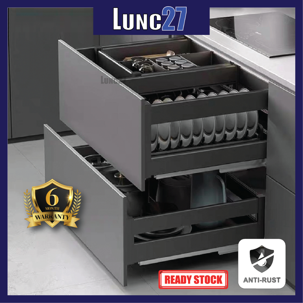 Double Layer Dish Rack Soft Closing Aluminium Alloy Pull Out Sliding ...